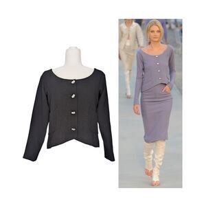 Chanel Cruise 2012 Jacket Blazer Wool Silk Crystal CC Buttons Cropped Black FR40